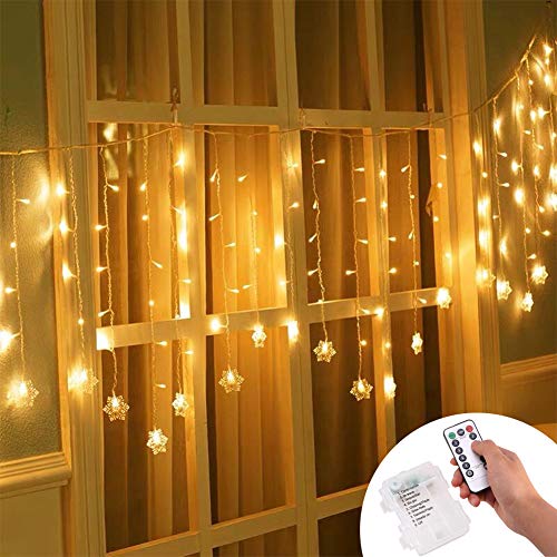 Klighten LED Lichtervorhang 96 LED Lichterkette wasserdicht für Fenster, Garten, Haus, Schneeflocke LED String Licht, IR Fernbedienung LED Lichterkette - Warmweiß von Klighten