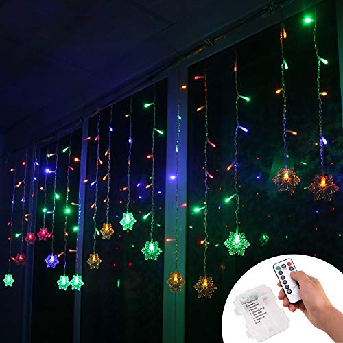 Klighten LED Lichtervorhang Lichter, Weihnachtsbeleuchtung, 96er LED Lichtervorhang Lang Schneeflocke LED String Licht, IR Fernbedienung LED Lichterkette, 3.5 * 0.65M, RGB von Klighten