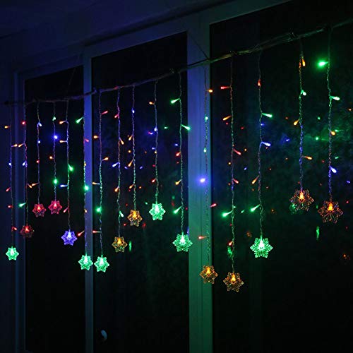 Klighten LED Lichtervorhang Lichter, Weihnachtsbeleuchtung USB LED Lichtervorhang Lang Schneeflocke LED String Licht, IR Fernbedienung LED Lichterkette, 3.5 * 0.65M, RGB von Klighten