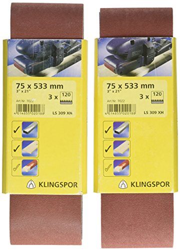 KLINGSPOR 7022 Schleifbänder für Handbandschleifer SB-Verpackt LS 309 XH, 75X533 mm, 6 Stk. Korn: 120 von Klingspor