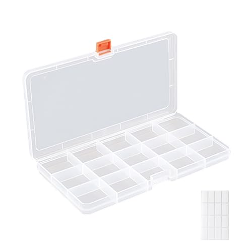 Klmnop Mini-Aufbewahrungsbehälter aus Kunststoff mit 15 Fächern, transparent, mit Etiketten für Perlen, Nagelschmuck, DIY-Zubehör (transparent) von Klmnop