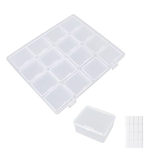 Klmnop Perlen-Organizer-Box, 64 kleine Kunststoff-Perlen-Organizer-Boxen mit Scharnierdeckel und 80 Etiketten, Mini-Aufbewahrungsbehälter für Armbandherstellung, DIY-Perlen, Schmuck, Diamanten von Klmnop