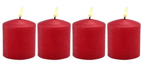 Klocke Dekorationsbedarf LED Adventskerzen im 4er Set - Rustikale Oberfläche - Timer & Realistisch Flackerndes Licht - Kerzenset (Rot, Höhe: 11 cm/Ø 7,5 cm) von Klocke Dekorationsbedarf