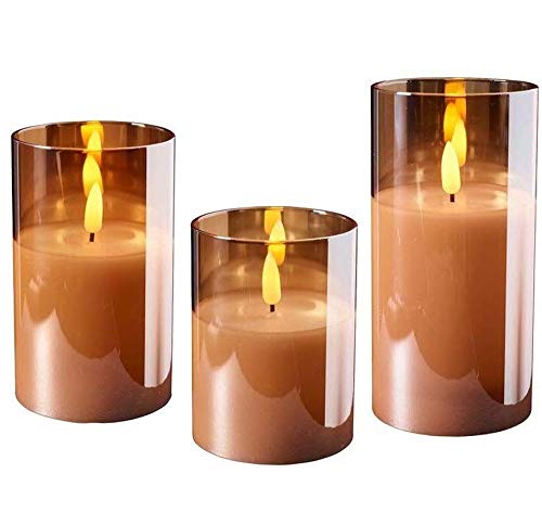 Klocke Dekorationsbedarf Wunderschöne LED Kerzen im Glas - 3er Set - Timer - Hochwertig & Realistisch - Kerzenset (Amber) von Klocke Dekorationsbedarf