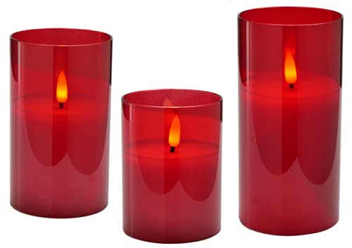 Klocke Dekorationsbedarf Wunderschöne LED Kerzen im Glas - 3er Set - Timer - Hochwertig & Realistisch - Kerzenset (Rot) von Klocke Dekorationsbedarf