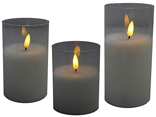 Wunderschöne LED Kerzen im Glas - 3er Set - Timer - Hochwertig & Realistisch - Kerzenset (Klar/Weiß) von Klocke Dekorationsbedarf