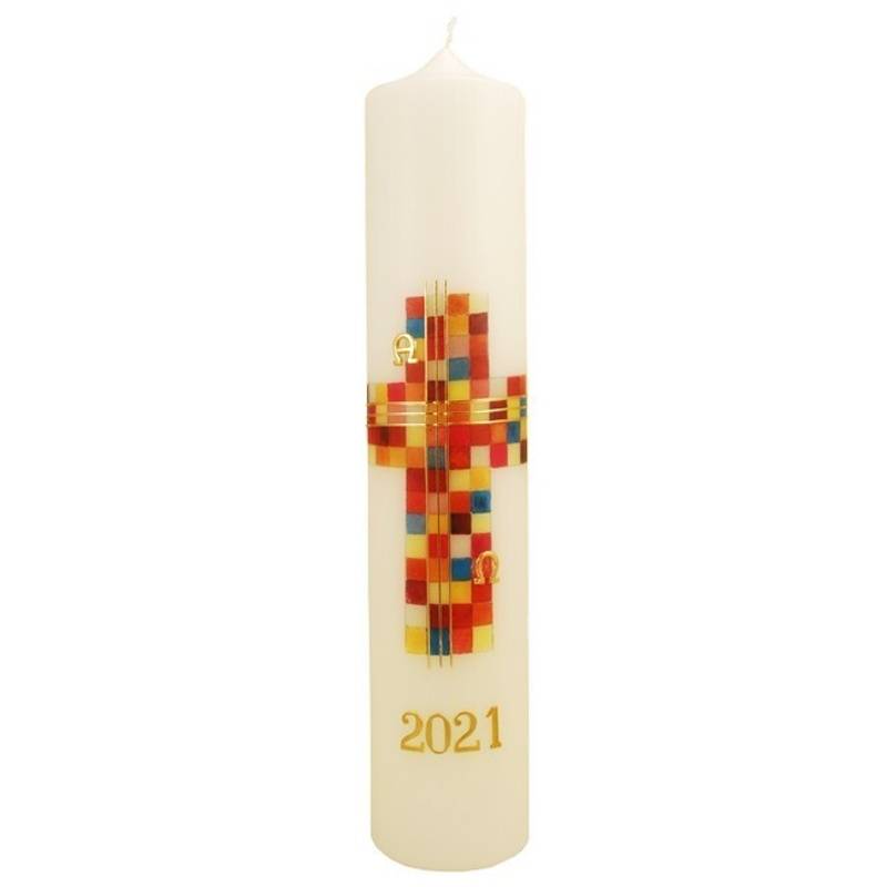 Kerze Buntes Kreuz 2021 von Klosterverlag Maria Laach
