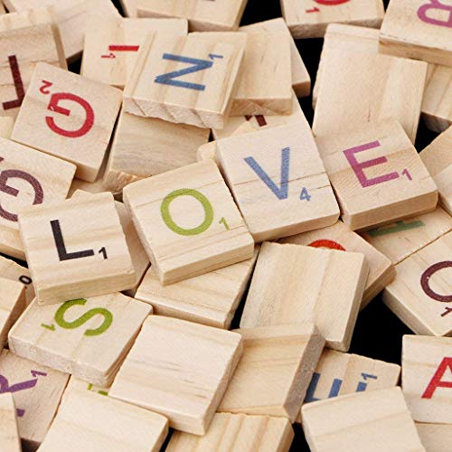 KlsyChry 100 Stück Scrabble Buchstaben bunt Holz A bis Z, Holz Fliesen mit Ziffern, Wooden Buchstabe Fliesen zum Ersatzartikel, Bastelarbeiten, Schlafzimmer Decor von KlsyChry
