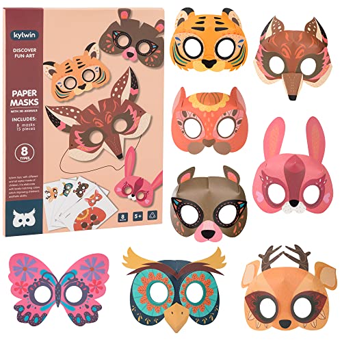 Origami Papier Bunt 3D-Tier Masken mit 8 Verschiedenen Tier Gesicht Handbuch Partymasken für Halloween Geburtstage Karneval Party Dschungelthema Cosplay von Kmbcove