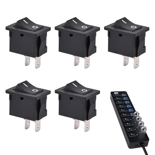 5 Stück Wippschalter, SPST, rechteckig, ON-OFF 2 Positionen, 2 Klemmen, 6 A, 250 V, AC, 10 A, 125 V AC, Schwarz, Mini Ein-/Ausschalter für elektrische Geräte, Industrieausrüstung 5 Stück Wippschalter, SPST, rechteckig, ON-OFF 2 Positionen, 2 Klemmen, 6 A, 250 V, AC, 10 A, 125 V AC, Schwarz, Mini Ein-/Ausschalter für elektrische Geräte, Industrieausrüstung von Kmuqshy