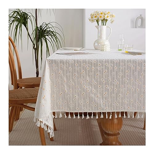 KnSam Tischtücher, Gänseblümchen mit Quaste Tischwäsche Polyester Tischdecke Abwaschbar für Draußen Tischschutz für Wohnzimmer, Esszimmer, Balkon, Garten, 140x300CM, Stil 3 von KnSam