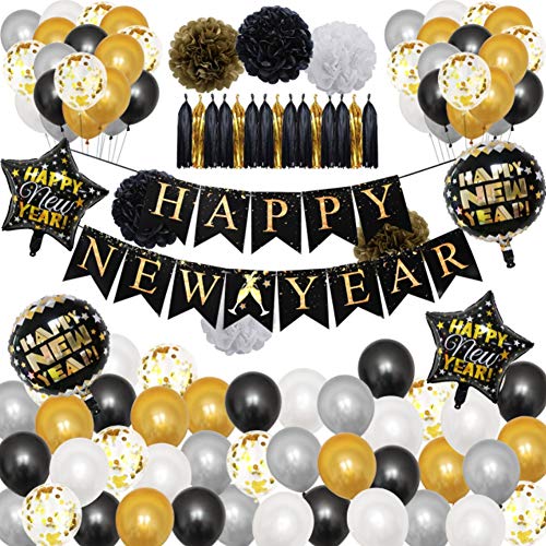 Knadgbft Neujahr Party Dekoration Frohes Neues Jahr Brief Ziehen Flagge Banner Silvester Ballon Dekoration Set von Knadgbft
