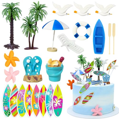 Knana 23 Stück Hawaii-Kuchenaufsätze, Strand-Thema, Kuchendekoration, Surfbrett, Kuchenaufsatz für Sommer, Strand, Geburtstag, Partyzubehör Knana 23 Stück Hawaii-Kuchenaufsätze, Strand-Thema, Kuchendekoration, Surfbrett, Kuchenaufsatz für Sommer, Strand, Geburtstag, Partyzubehör von Knana
