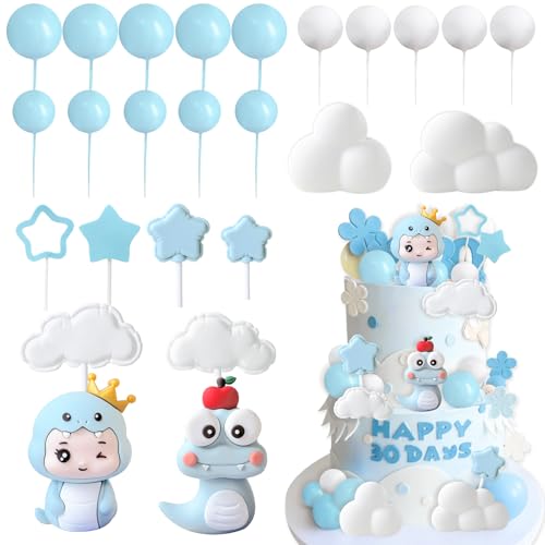 Knana 25 Stück blaue Schlangen-Kuchenaufsätze, Schlangenkugeln, Kuchendekorationen mit Sternwolke für Babyparty, Geburtstag, Partyzubehör von Knana