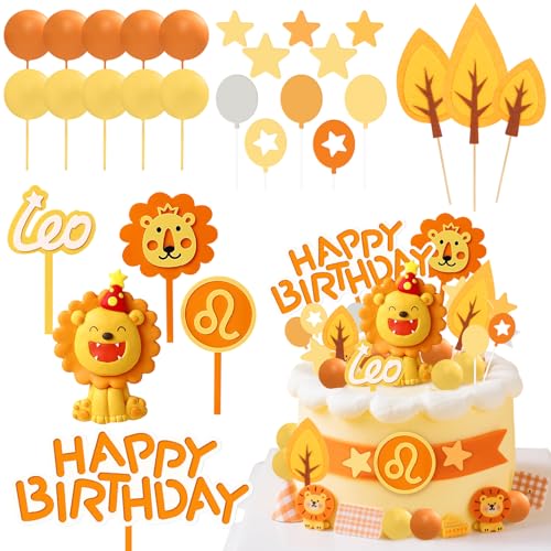 Knana 28 Stück Löwen-Kuchenaufsätze, niedliche Tiere, Kuchendekorationen mit Löwen-Motiv, Kuchendekorationen für Babyparty, Geburtstag, Partyzubehör von Knana