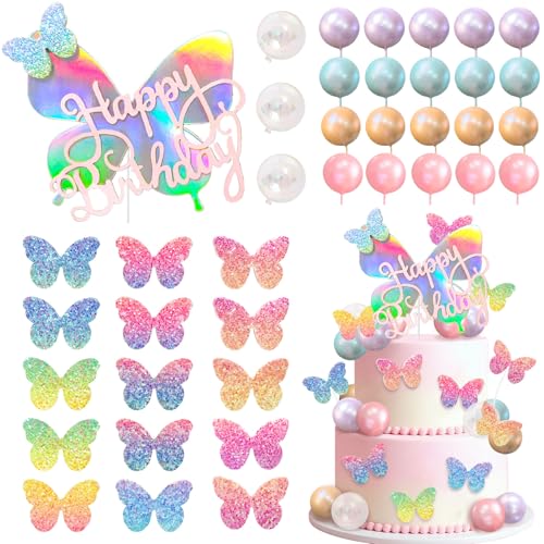 Knana Schmetterlingskuchenaufsätze, Farbverlauf, Pailletten, Schmetterlings-Cupcake-Topper mit Kugeln, Happy Birthday-Kuchendekorationen für Hochzeit, Babyparty, Geburtstag, Partyzubehör, 39 Stück Knana Schmetterlingskuchenaufsätze, Farbverlauf, Pailletten, Schmetterlings-Cupcake-Topper mit Kugeln, Happy Birthday-Kuchendekorationen für Hochzeit, Babyparty, Geburtstag, Partyzubehör, 39 Stück von Knana