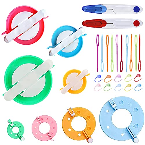 Knewmart Pompom Maker,8 Größen Bommel Maker Groß Set Fluff Kugel Weber DIY Handwerk Pompom Making Kit für/Erwachsen Enthält 10PS Strickstichmarker + 10PS Plastiknadeln + 2 PS Schere (30) von Knewmart