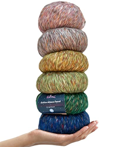 Baumwoll-Alpaka-Tweed, 3 DK, leichtes Kammgarn, verschiedene Varietäten, Bastelpackung mit 6 Stück (882yds/300g), superweiche, flauschige Mischung zum Stricken, Häkeln, Weben und Weben (Waldpackung) von KnitPal