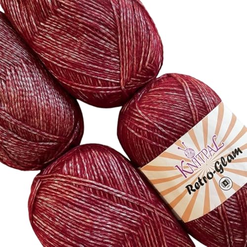 Retro-Glam Metallic Sparkle Garn, glänzend, weich, glänzend zum Stricken und Häkeln, Großgröße 4 Knäuel, 400 g, #3 DK Gewicht (Rubinrot) von KnitPal