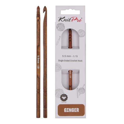 KnitPro KP31246 Ginger: Crochet Hook: 15cm x 5.50mm, Holz, Braun, 15cm x 5.5mm von KnitPro