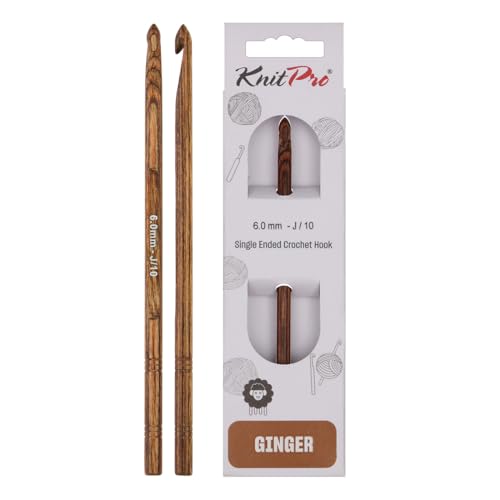 KnitPro KP31247 Ginger: Crochet Hook: 15cm x 6.00mm, Holz, Braun, 15cm x 6mm von KnitPro