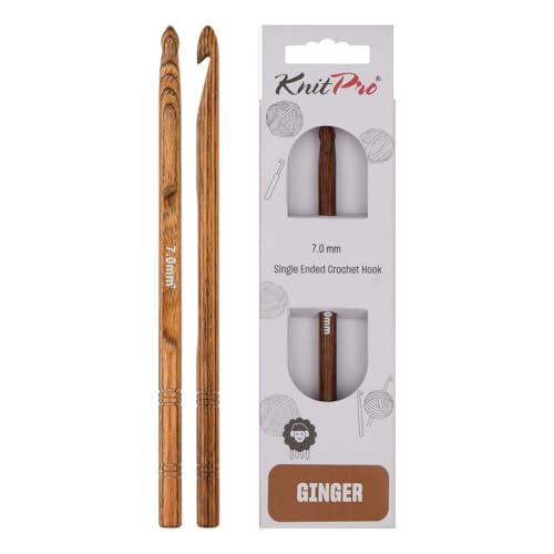 KnitPro KP31249 Ginger: Crochet Hook: 15cm x 7.00mm, Holz, Braun, 15cm x 7mm von KnitPro