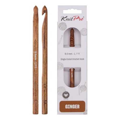 KnitPro KP31250 Ginger: Crochet Hook: 15cm x 8.00mm, Holz, Braun, 15cm x 8mm von KnitPro