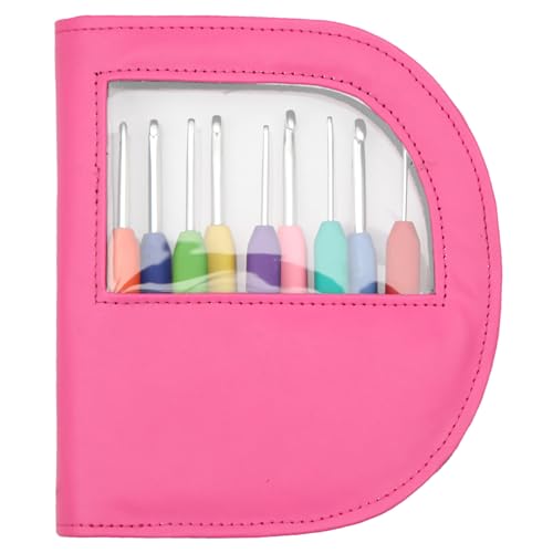 KnitPro K30922 30922 Häkelnadel Set Softgriff Aluminium Silber Waves im Lederetui, rosa, Pink, 1-Pack von KnitPro