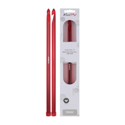 KNITPRO Trendz: Single-Ended Traditional Tricot/Afghan Hook: 12.00mm, Kunststoff, Rot, 12mm von KnitPro