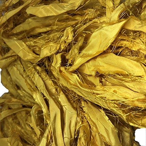 KnitSilk Super Bulky recyceltes Sari-Seidenband-Garn in leuchtendem Gelb, 50 g/m², 27,7 m, Duppioni-Seidenband, Taft-Seidenband, Teppichherstellungsgarn (1 Stück) von Knitsilk