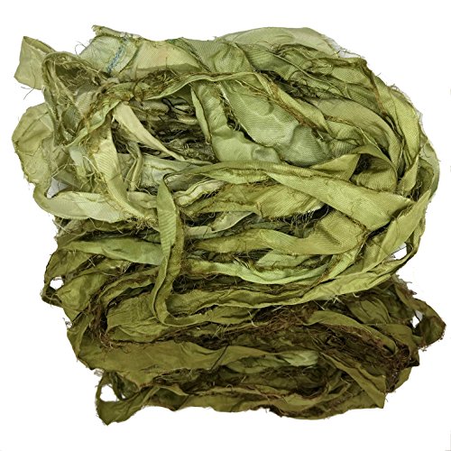 KnitSilk recyceltes Sari-Seidenband, sehr grob, Garn in Ombré, Duppioni-Seidenband, Taft-Seidenband, 50 g, 27 m, Seide, Olive Ombre, 1 Stück von Knitsilk