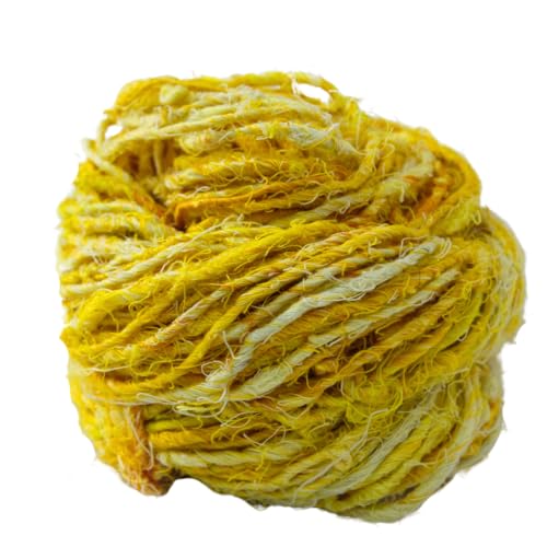 Knitsilk Artisan Leinengarn, grobes handgesponnenes und handgefärbtes Garn, 100 g, 2 Stück, Gelb von Knitsilk