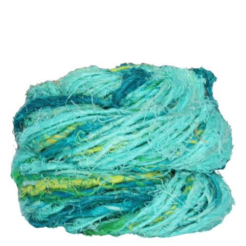 Knitsilk Artisan Leinengarn, grobes handgesponnenes und handgefärbtes Garn, 100 g, 2 Stück, Meeresgrün von Knitsilk