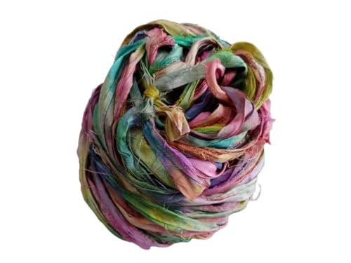 Knitsilk Recyceltes Sari-Seidenband, 30 m, 50 g, zum Stricken, Weben und Häkeln (mehrfarbig Batik) von Knitsilk