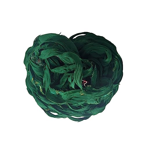 Knitsilk Super Bulky handgefärbtes Sari-Seidenbandgarn, Seidenband zum Basteln, Stricken, Häkeln, Schmuck- und Taschenherstellung, Bändchengarn in Waldgrün – 22+ Meter von Knitsilk