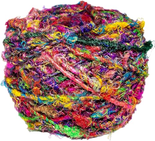 Recyceltes Sari-Seidengarn, sperriges Garn, mehrfarbiger Knäuel, 80 m, 100 g, ideal zum Stricken, Häkeln, Weben (3 Stück) von Knitsilk