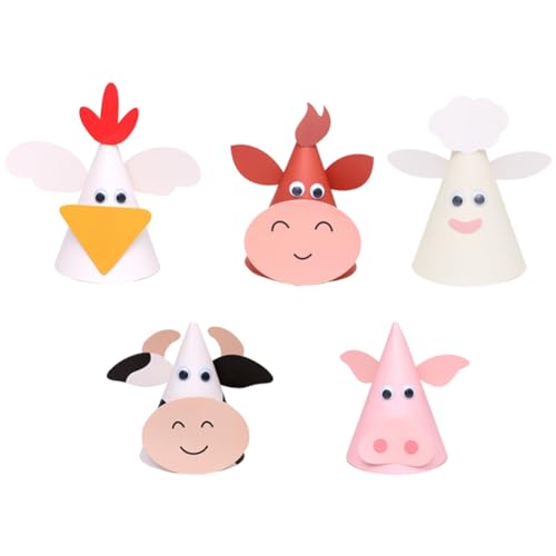 Knnuey 5 Stück Kindergeburtstagsparty-Hüte Sternzeichen Ochse Kuh Kegelhüte Bauernhoftiere Kegelhüte Foto-Requisiten für Kinder Babypartyzubehör Einfache Installation von Knnuey