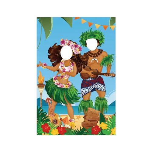 Knnuey Luau-Paar-Foto-Türbanner, Hawaiianische Party-Dekorationen, Luau-Foto-Requisite, Saloha-Banner für Tropische Strandparty, 149,9 X 99,4 cm von Knnuey