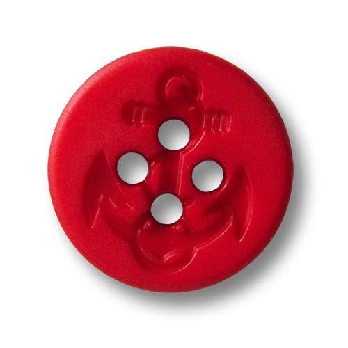 Knopfparadies - 10er Set kleine, rote Kunststoffknöpfe/Blusenknöpfe/Kinderknöpfe, flach, vier Löcher, mit Anker als Motiv. Durchmesser: ca. 14,5mm! von Knopfparadies