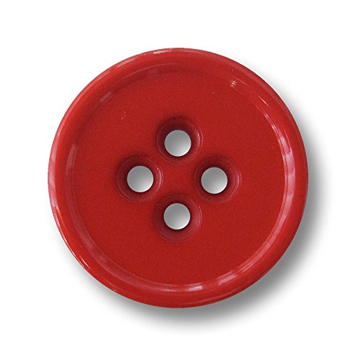 Knopfparadies - 10er Set knallrote Vierloch Kunststoff Knöpfe mit erhöhtem Rand und betonten Knopflöchern/glänzend rot/Kunststoffknöpfe/Ø ca. 18mm von Knopfparadies