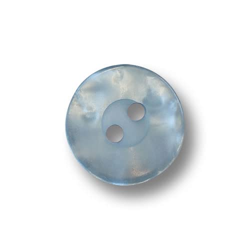 Knopfparadies - 10er Set leichte, kleine, hellblau schillernde Kunststoffknöpfe mit zwei Löchern. Ø: ca. 12mm! von Knopfparadies