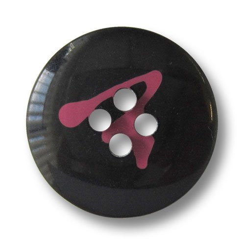 Knopfparadies - 10er Set moderne schwarze Vierloch Kunststoffknöpfe mit abstraktem pinkem Muster/Schwarz glänzend, Pink/Kunststoff Knöpfe/Ø ca. 21mm von Knopfparadies