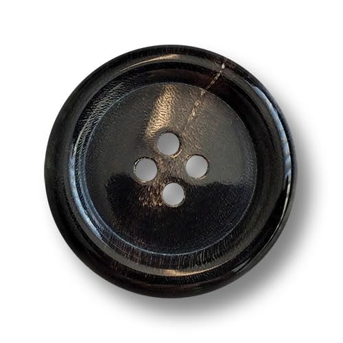 Knopfparadies - 4er Set dunkelbraune, fast schwarze Büffelhornknöpfe mit vier Knopflöchern und gewölbtem Rand. Ø: ca. 25mm! von Knopfparadies