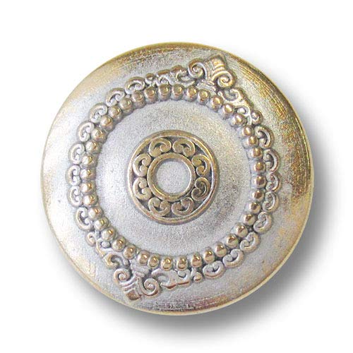 Knopfparadies - 5er Set antik wirkende gold silberfarbene Metallknöpfe mit edlen Ornamenten, Ø: ca. 15mm von Knopfparadies