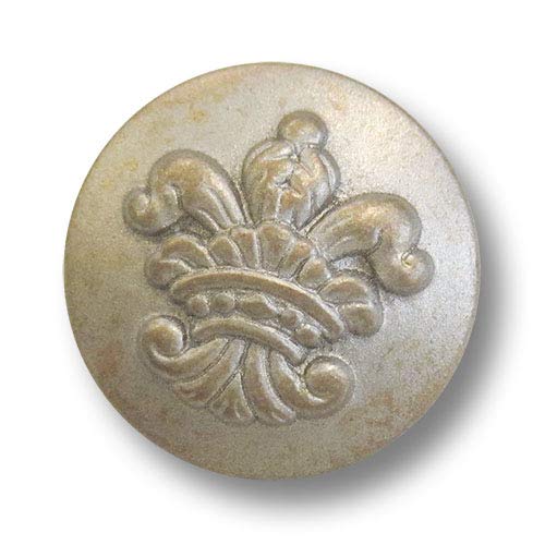 Knopfparadies - 5er Set elegante silber messingfarbene Motivknöpfe aus Kunststoff mit heraldischer Lilie, Ø: ca. 18mm von Knopfparadies