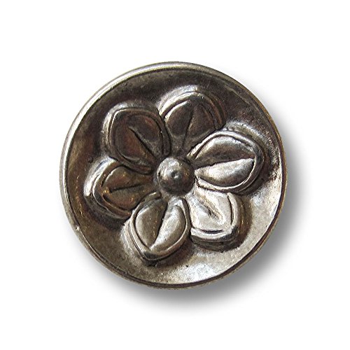 Knopfparadies - 5er Set große kelchförmige Metall Ösen Knöpfe mit symmetrischen Blumen Relief/altsilberfarben/Metallknöpfe/Ø ca. 27mm Knopfparadies - 5er Set große kelchförmige Metall Ösen Knöpfe mit symmetrischen Blumen Relief/altsilberfarben/Metallknöpfe/Ø ca. 27mm von Knopfparadies