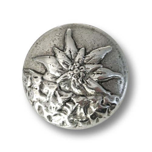Knopfparadies - 5er Set große leicht gewölbte glänzend altsilberfb. Trachten Metall Ösen Knöpfe mit Edelweiß Motiv - B-WARE! Ø ca. 26mm Knopfparadies - 5er Set große leicht gewölbte glänzend altsilberfb. Trachten Metall Ösen Knöpfe mit Edelweiß Motiv - B-WARE! Ø ca. 26mm von Knopfparadies