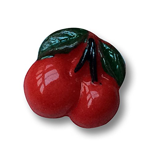 Knopfparadies - 5er Set süße rot glänzende Glas Knöpfe in Kirsch Form mit Öse/plastisch gewölbt/rot & grün/Glasknöpfe/Ø ca. 14mm von Knopfparadies