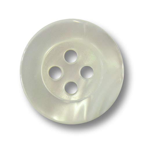 Knopfparadies - 6 wunderschön schimmernde, hochwertig verarbeitete Perlmuttknöpfe in weiß mit vier Löchern und flachem Rand! Durchmesser: ca. 12mm! von Knopfparadies