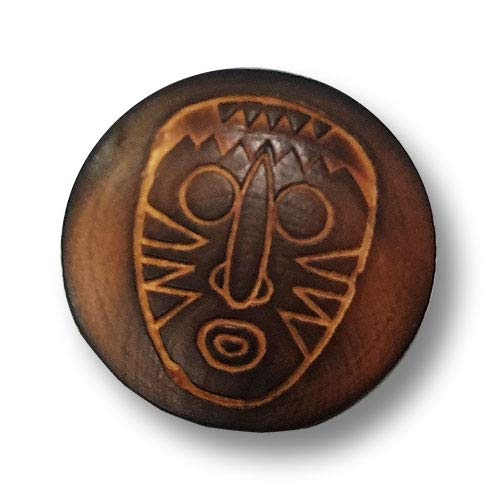 Knopfparadies - 6er Set außergewöhnliche Holzknöpfe mit öse und Ethno-Motiv: Afrikanische Maske. Ø: ca. 12mm! von Knopfparadies